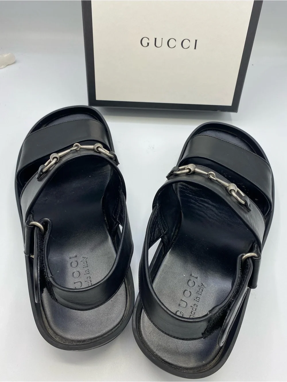 Gucci Black Leather Horsebit Strap Sandals size 8 men’s/10 women